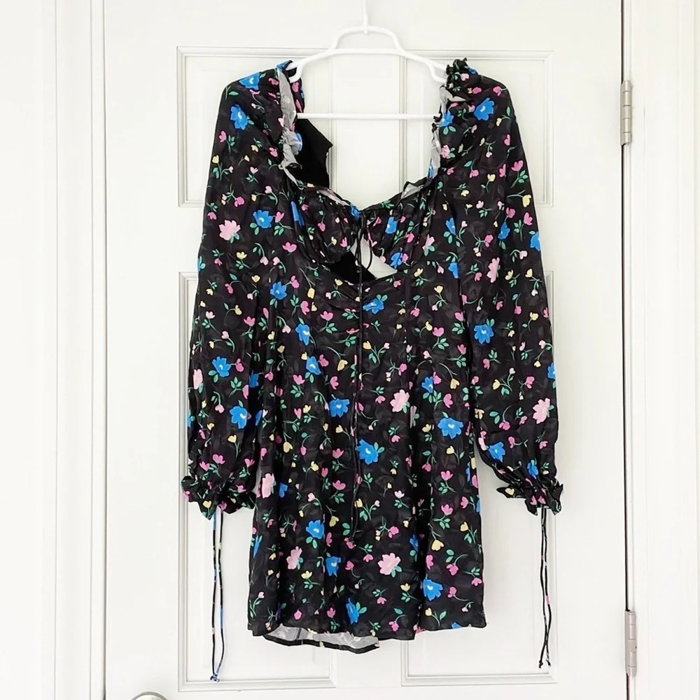 FOR LOVE AND LEMONS Lexy dress size S black floral longsleeve mini - Picture 4 of 8